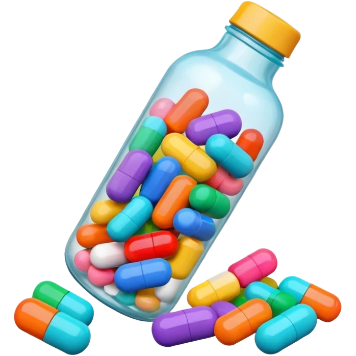 pills in bottle, 3d cartoon style, memoji style. emoji