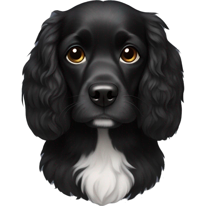 Small completely black spaniel with black fur on his whole face and white fur only on his chest emoji