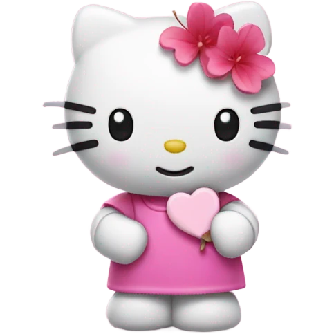 Hello kitty holding Pink maple leaf emoji