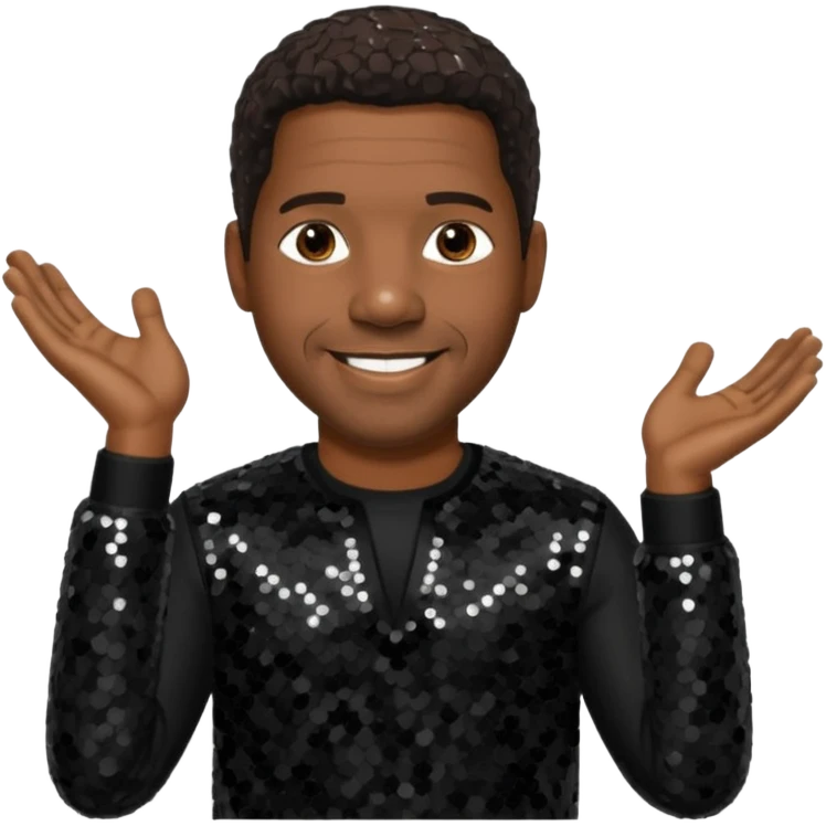 Denzel Washington with dark brown hair, black sequin outfit emoji