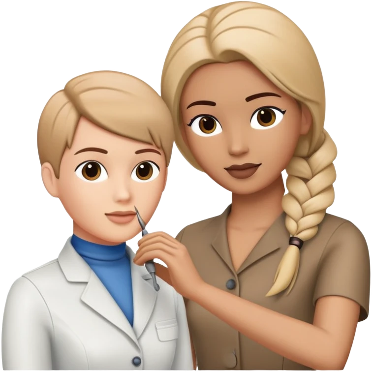 hairstylist teaching students using mannequin head emoji