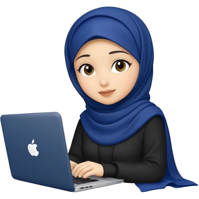 dark blue hijab cute girls with labtop  emoji