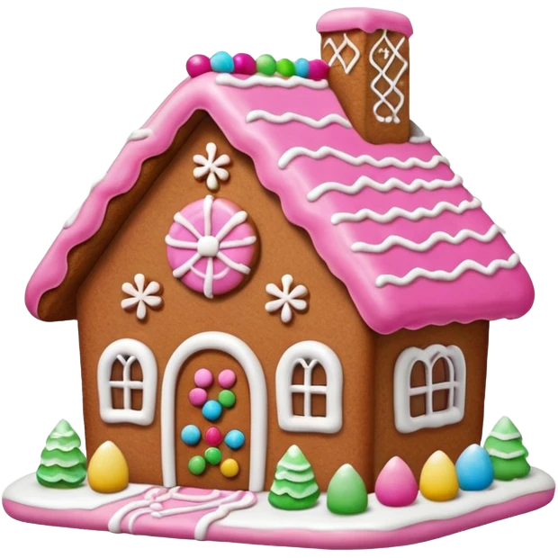 Lebkuchen Haus mit rosa und weißen details  emoji
