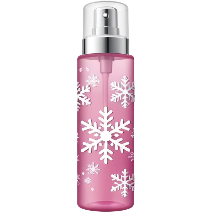 cynderical shaped pink body mist bottle with white snowflakes emoji