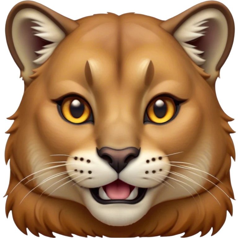 Cinematic Comical Cougar Portrait Emoji, Head tilted dramatically with an exaggeratedly amused expression, featuring a striking tawny Fur with bold dark accents and wide, expressive amber eyes filled with playful disbelief, Simplified yet hilariously expressive features, highly detailed, glowing with a slightly sassy glow, high shine, dramatic yet playful, stylized with an air of cheeky wilderness mischief, bright and endearing, soft glowing outline, capturing the essence of a spirited and over-the-top cougar, so meme-worthy it feels like it could pounce its way into internet fame instantly! emoji