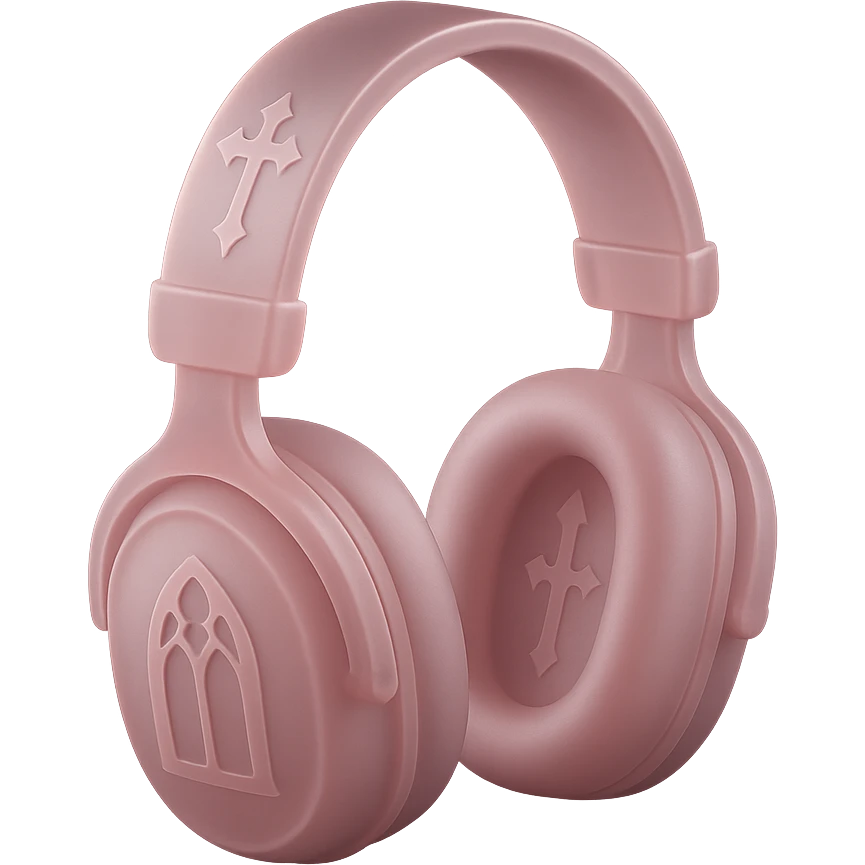 pink gothic headphones with frosted pink glass and gothic silhouettes in matte glass style emoji