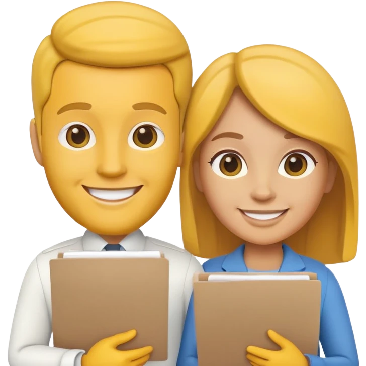Yellow man and woman, Memoji style, with documents  emoji