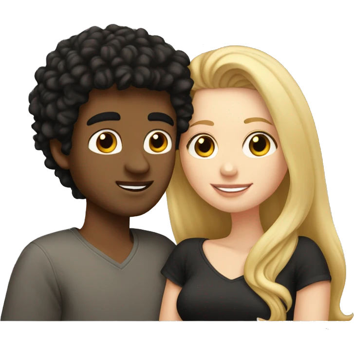 A white girl with blond straight hair kissing a light-skinned brown guy with curly black hair emoji