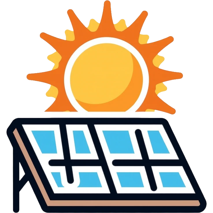 solar panel with sun rays, renewable energy material emoji