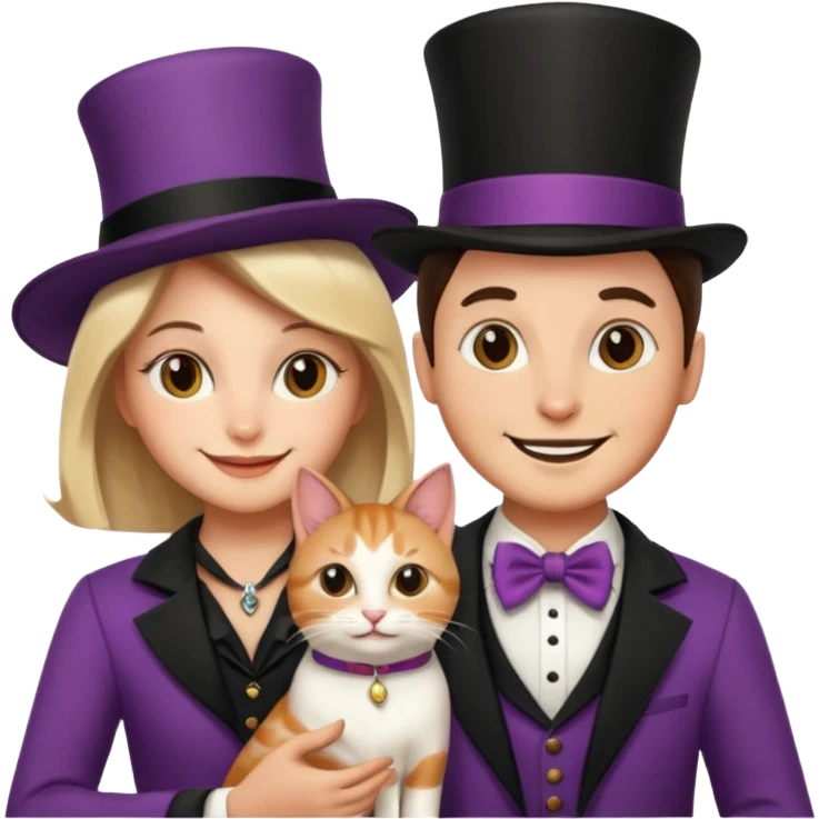 magician couple and their pet cat emoji