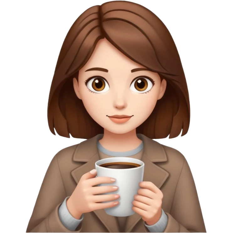 Aesthetic girl with brown hair with a coffee  emoji