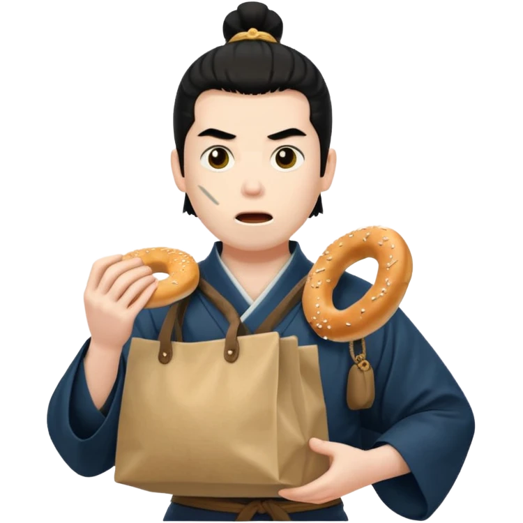 surprised samurai with a bag of bagels  emoji