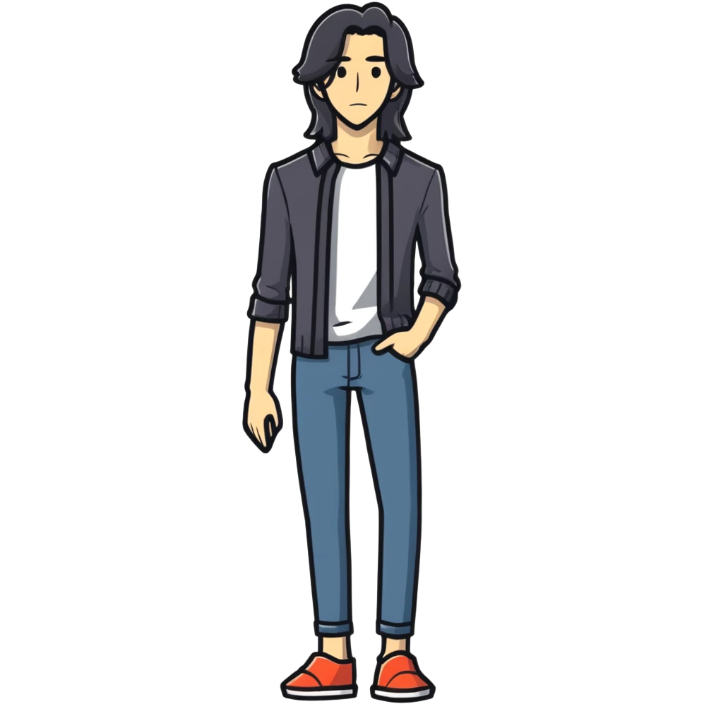 full body very skinny male figure standing wearing clothes with long hair emoji