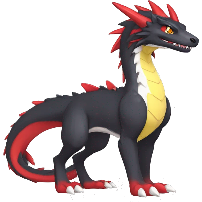 Anthro Cute cool black red white yellow nargacuga-dragon sergal animal hybrid Fakemon full body emoji