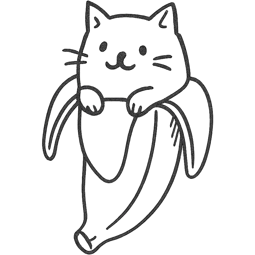 hand drawn outlined banana cat icon emoji