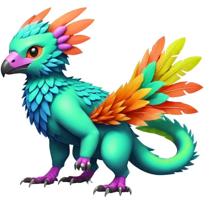 Tropical futuristic lush warm-colored neon-colored Fakémon-Digimon-Trico-creature emoji