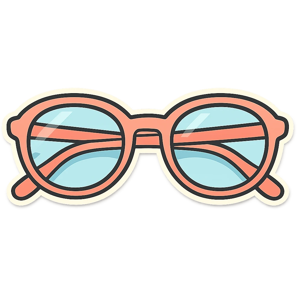 stylish eyeglasses for vision with diopters, wide oval frame, top-down view, vector look with shadows and glare, detailed shading, thin clean outlines, pastel palette, Japanese pop art, sticker look, highly detailed emoji