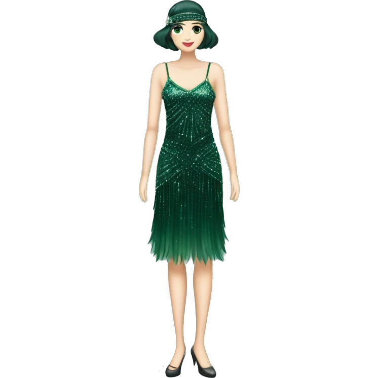 One Dark green sparkly flapper style dress with thin straps emoji