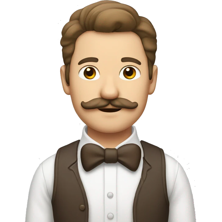 Homme à moustache, blanc, brun avec un chat gris  emoji