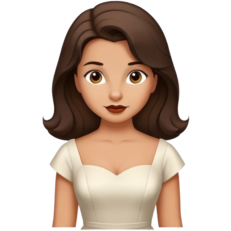 Beautiful woman in 1950’s woman fashion look, white dress, long dark brown hair, wombat emoji