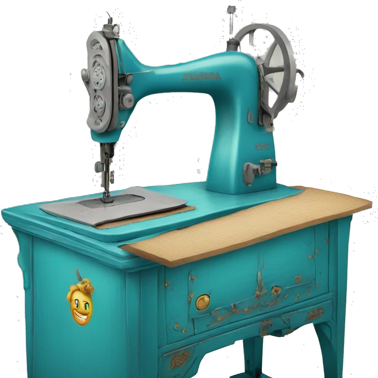 Costureira com máquina de costura antiga azul turquesa  emoji
