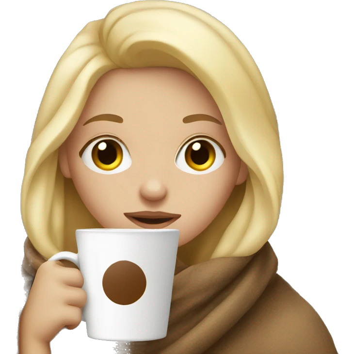 Blonde girl wrapped in blanket drinking coffee emoji