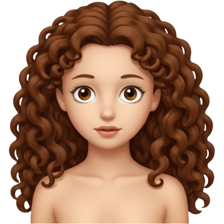 Una ragazza nuda con i capelli ricci castani e lunghi pelle chiara occhi marroni  emoji
