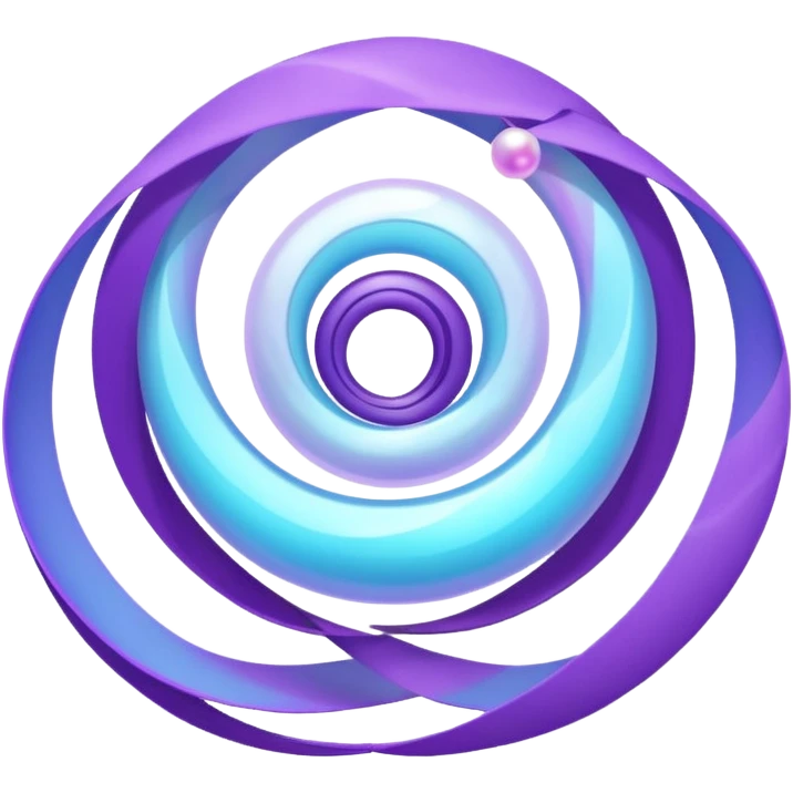 Dreamy glowing spiral wave emoji made of translucent aqua and violet ribbons with a central pearl orb, surrounded by faint sparkles and mist, luminous gradients, ASMR flow aesthetic. emoji
