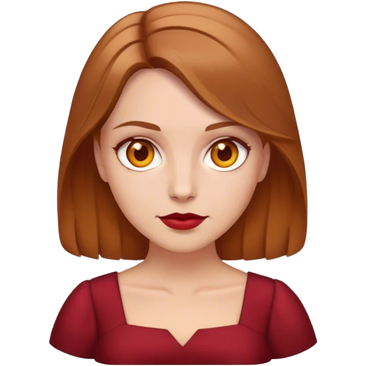 white woman, light brown hair, with honey eyes, wearing dark red dress  emoji