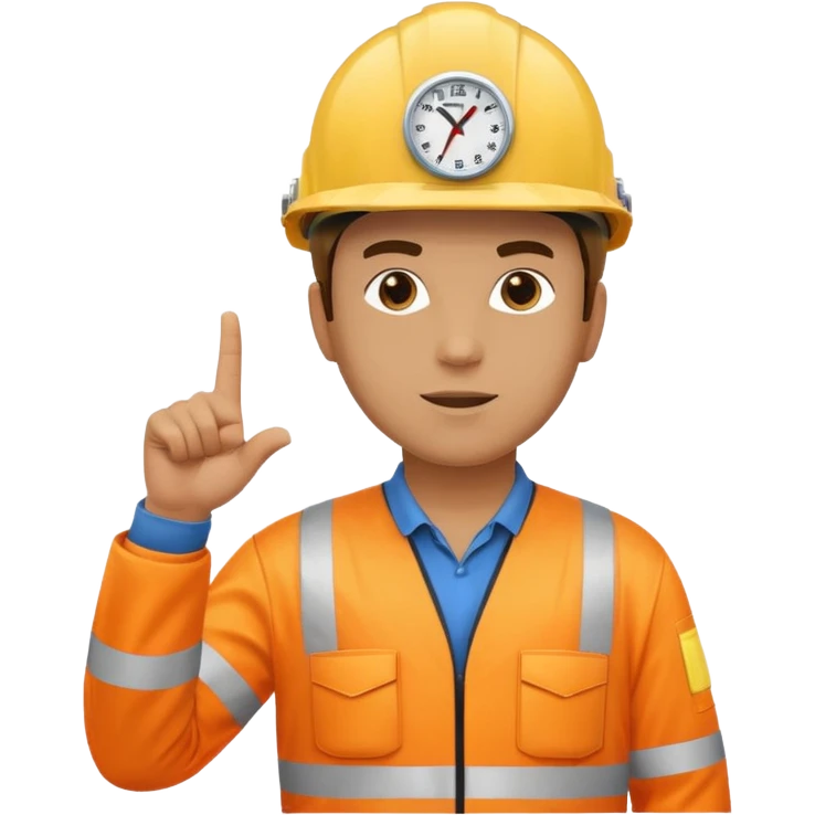 a guy wearing safety outfit with helmet standing and pointing finger to 3 oclock direction emoji