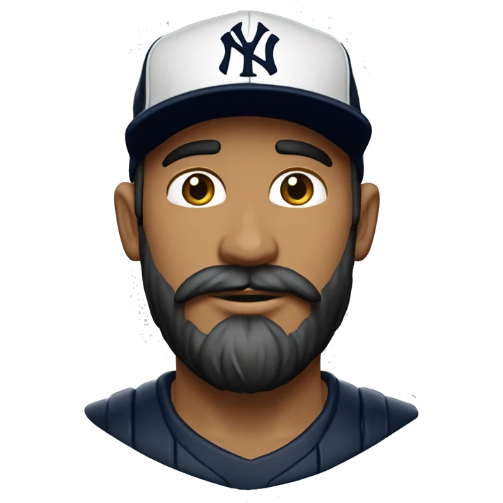 Hombre con barba corta, gorra negra de los new york yankees y piel blanca emoji