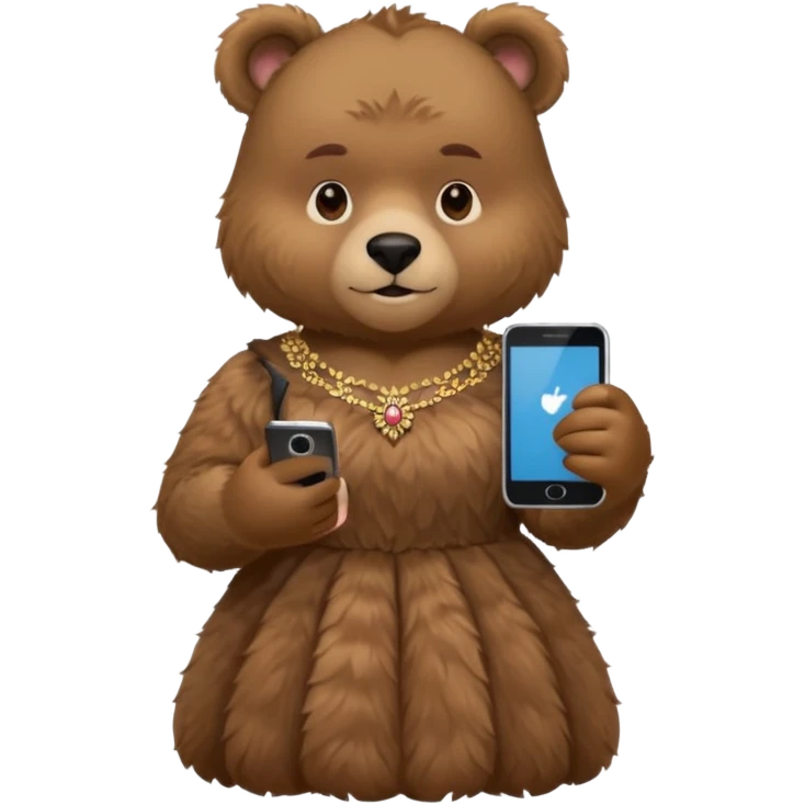russia bear with custome dress and smartphone emoji