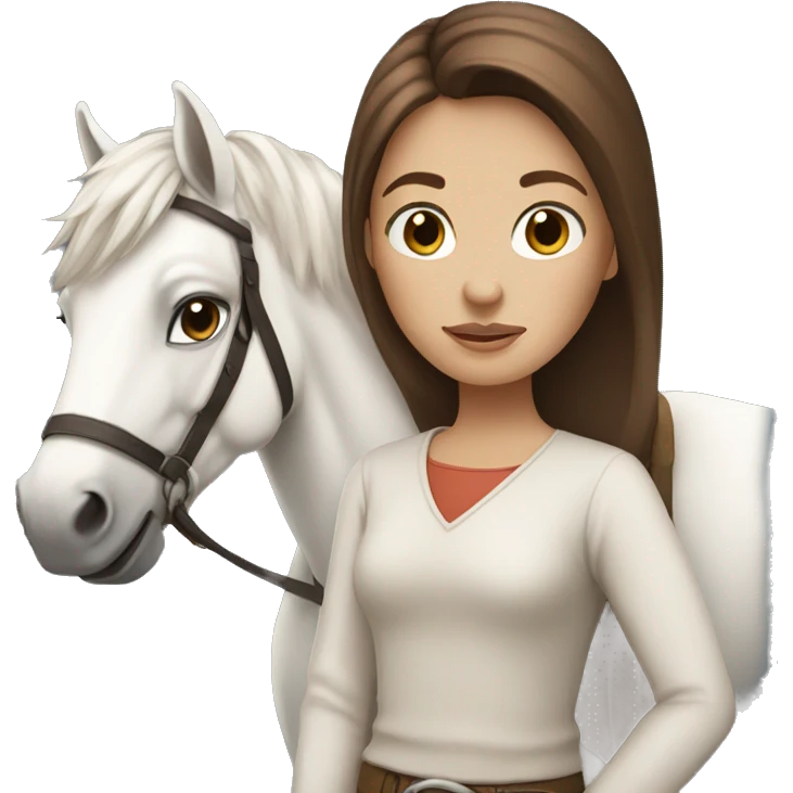 A brown hair girl with a white horse emoji