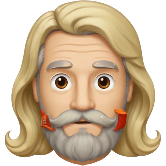 MID AGE MAN WITH LONG BLOND, GREY & bROWN WAVY HAIR; AND BROWN & GREY MOUSTACH AND BEARD emoji