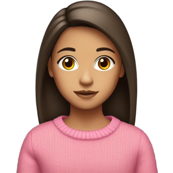 12 year old girl with dark brown hair and eyes, straight and medium length hair who is tan with a pink sweater emoji