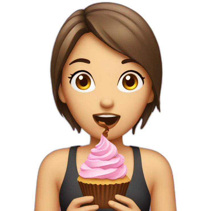 Girl eating cup cake emoji
