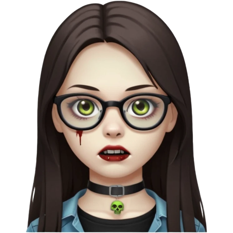 girl zombie with long dark brown straight hair With black eyeglasses and a choker emoji