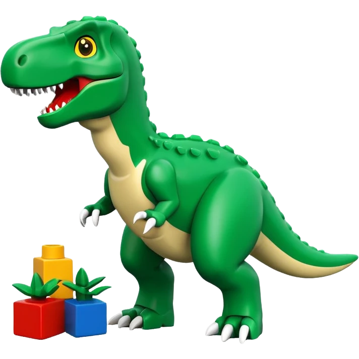 A cute green t-rex building with LEGO bricks emoji