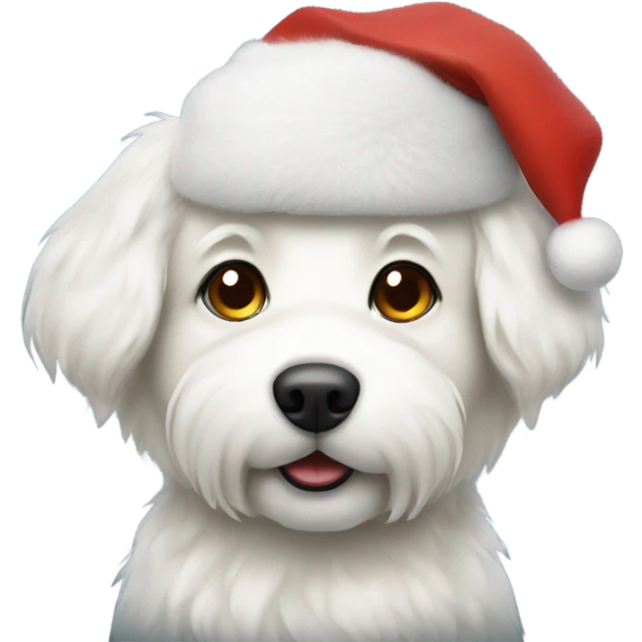 White fluffy dog with Santa hat emoji