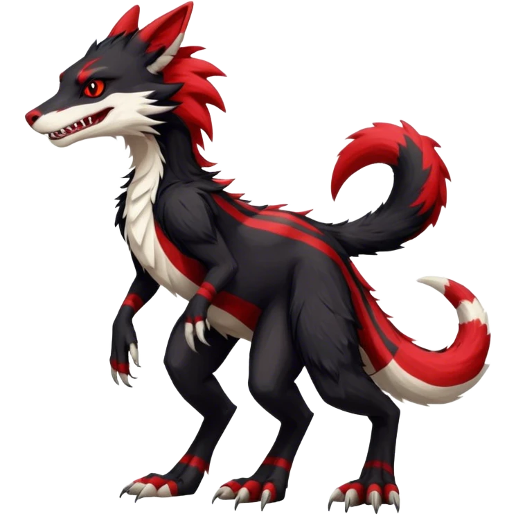 Cool Edgy Vernid-Sergal, Feral, Four Legs, Tail, Black fur, Red stripes, Full body, LiLaiRa emoji