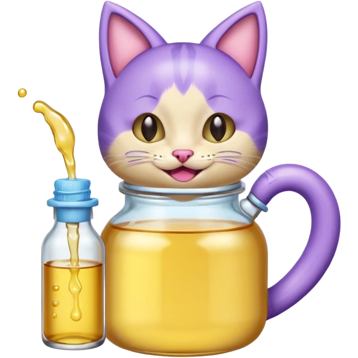 Smiling bottle of oil light purple top and light blue sticking tongue out and with cat ears emoji