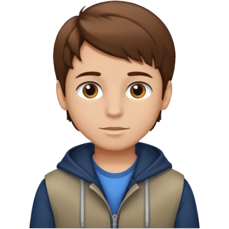 Create emoji of a boy with brown hair and brown eyes too, he is very modern  emoji