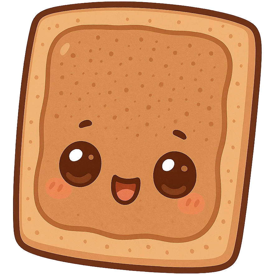 chibi brown sugar cinnamon poptart with light brown frosting and cinnamon sugar sprinkle, cute face with expressive eyes emoji