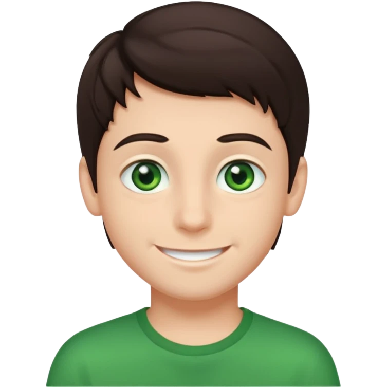 A boy with dark brown hair and striking green eyes. emoji