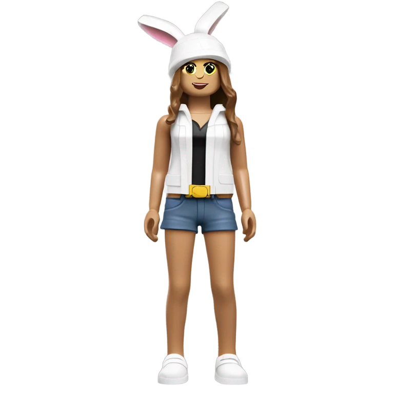 Lego toy whole body with rabbit hat white girl emoji