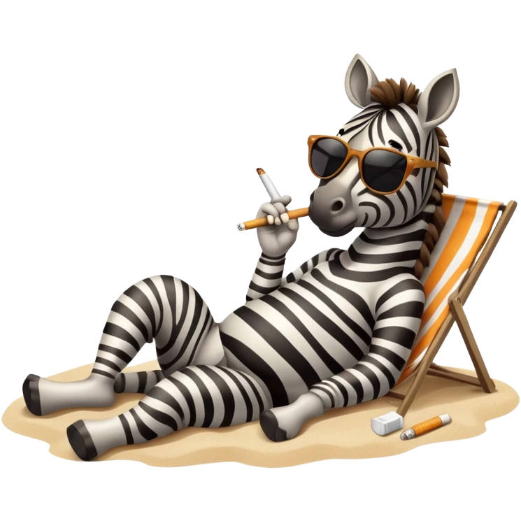 Zebra smoking a cigarette wearing sunglasses laying on the beach emoji