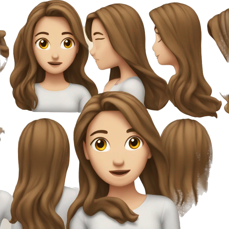 White Girl with long brown hair flipping her hair emoji