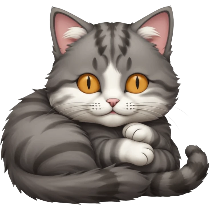 dark grey and white small cat with his eyes closed lying down leaning on its elbow with its paw curled under its head holding it up emoji