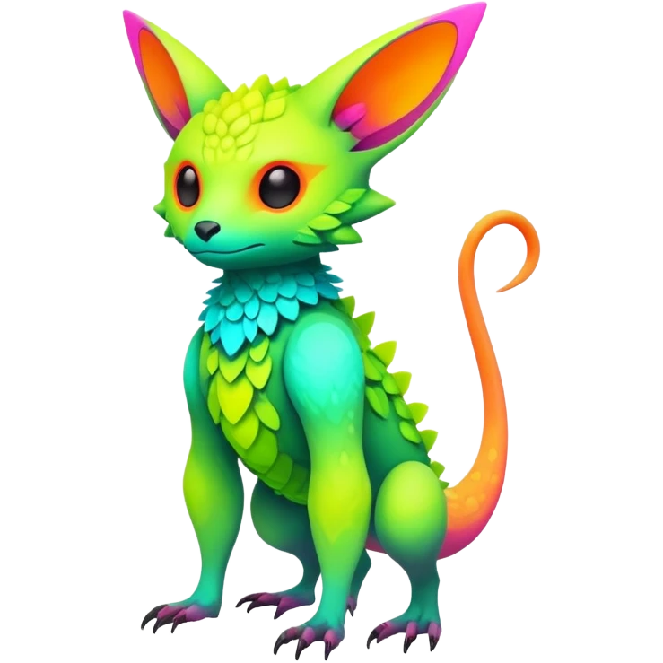 futuristic lush warm-colored neon-colored Fakémon-Trico-creature (full body) emoji