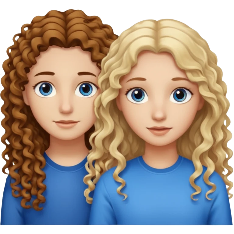 Friends, one has brown eyes, long curly brown hair, the other one has straight blond hair and blue eyes emoji